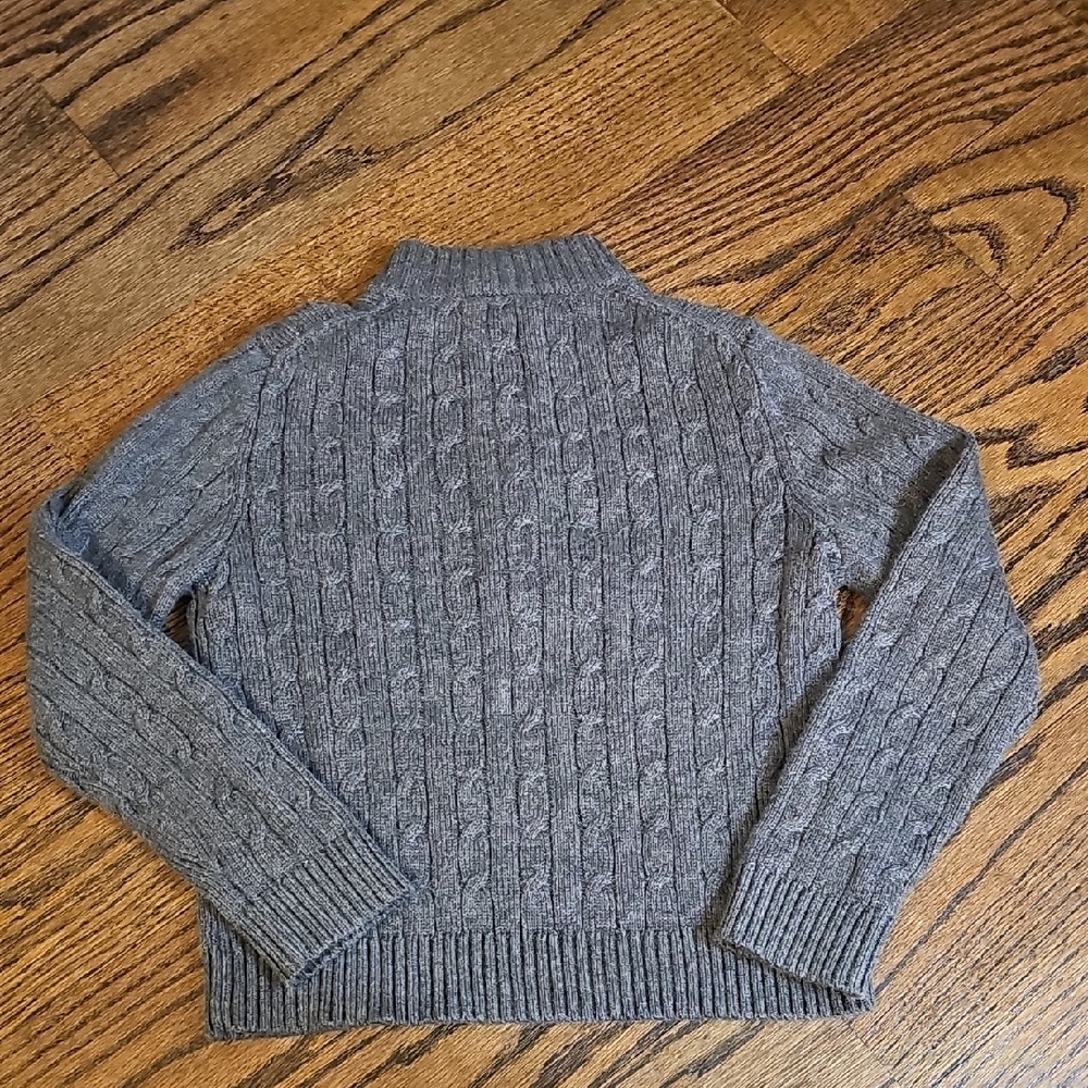 Vineyard Vines Charcoal Cable Knit Sweater with Brown Zipper - Picture 3 of 10